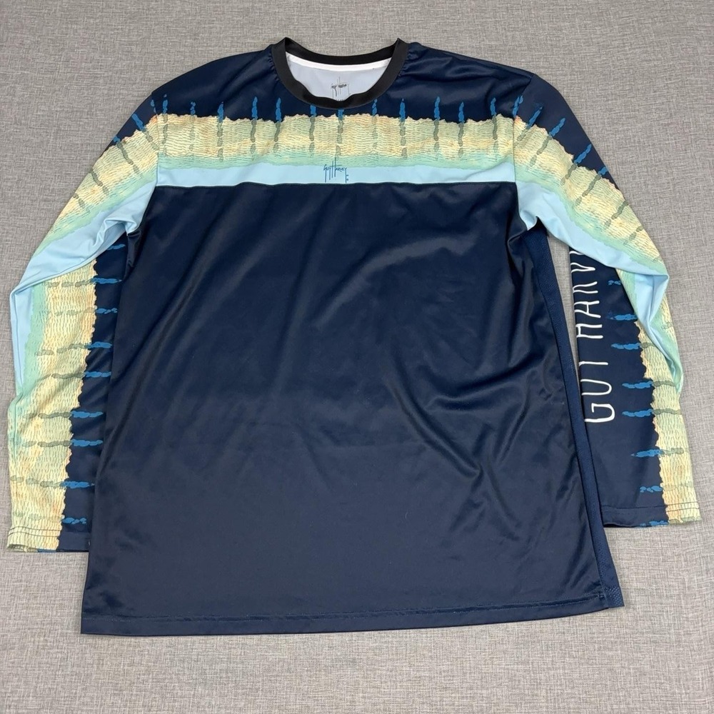 Guy Harvey Shirt Mens XL Blue Long Sleeve Mesh Performance Fishing Sun Marlin